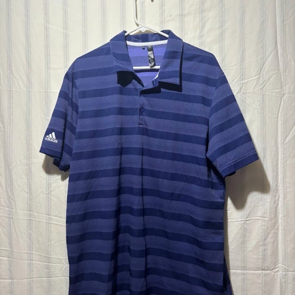 Adidas Mens XL Purple White Striped Short Sleeve Golf Polo Shirt